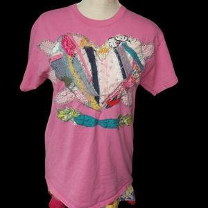 Pink patchwork heart tshirt